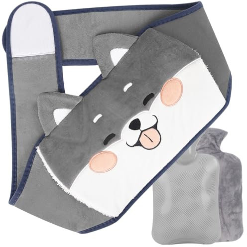 Wärmflaschengürtel 3 in 1 Wärmflasche mit Bezug und weichem Taillenbezug, 1L Wärmeflasche Gummi 122cm Verlängerte Tragbarer Wärmflasche Gürtel für Nacken und Schulter, Rücken, Beine, Taillenwärmung