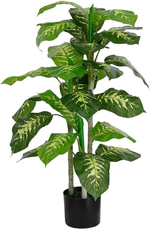 Baroni Home Pianta Artificiale per Interno ed Esterno, Pianta Banano Dieffenbachia Finta Decorativa per Soggiorno, Camera da Letto, Cucina, Altezza di 90 cm