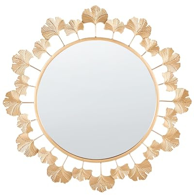 Beliani Wandspiegel mit dünnem Rahmen Metall Gold Ginkgo-Design rund 60cm modern Codolet