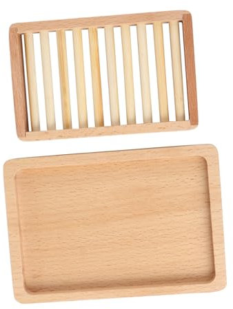 Alipis Jabonera De Madera Natural Doble Soporte De Jabón Retro Diseño Perforado para Baño Cocina y Ducha Accesorio Decorativo Funcional