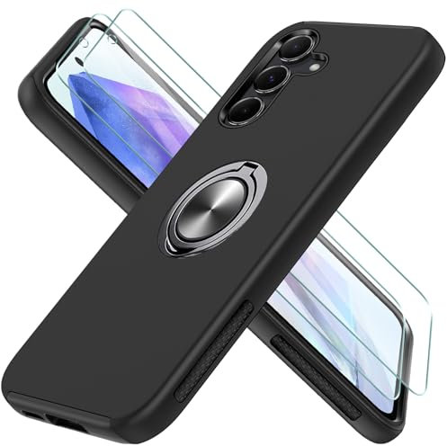 Guisessy für Samsung Galaxy A55 5G Hülle mit 2 Stück Schutzfolie, [Eingebetteter Ständer] [Militärgrad] Unzerstörbar Mehrschichtig Schutzstoß Handyhülle für Samsung A55 5G - Schwarz