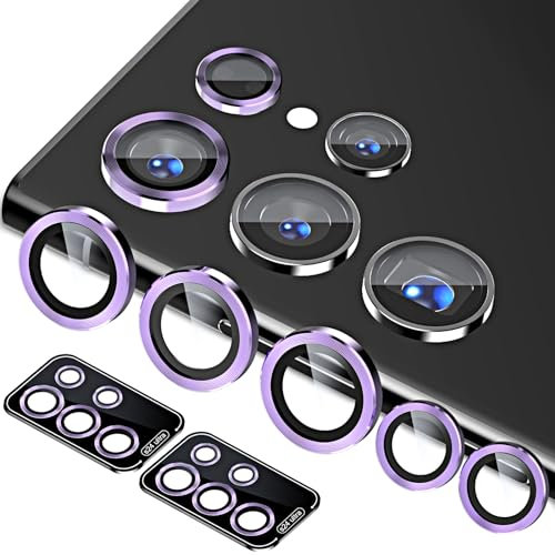 QUESPLE for Samsung Galaxy S24 Ultra Camera Lens Protector [2 Set], HD Scratch-Resistant Ultra-Thin Galaxy S24 Ultra Tempered Glass Camera Protector Film, Metal Ring Camera Cover, Lavender