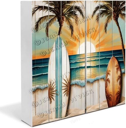 Surfbretter Holz-Schild, Surf-Geschenke für Mädchen, lustige Kaffee-Dekoration, Regal-Dekoration für Küche, Tisch, Tafelaufsatz, Holzblock-Schilder für Regal, Schreibtischdekoration, 12,7 x 12,7 cm