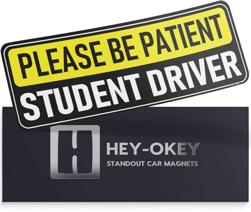 HEY-OKEY Student Driver Magnet für Auto – Please Be Patient Reflektierender magnetischer Stoßstangen-Aufkleber – abnehmbares Sicherheitsschild für Anfänger – wetterbeständig – 25,4 x 8,9 cm –