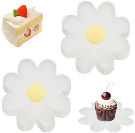 Platos de papel 20 platos con forma de flor, platos desechables de margaritas de 7 pulgadas para baby shower, cumpleaños, bodas, suministros para fiestas, platos de papel de margaritas, platos desecha