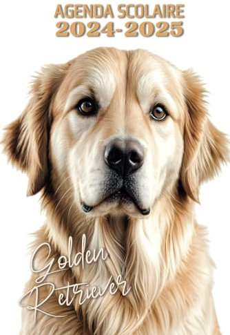Agenda scolaire 2024-2025 Chien Golden Retriever: Garçon, fille - Collège, lycée, étudiant, C.M.2 - 2 jours par page - 15,24 x 22,86 cm (proche A5) - Animaux, chiens - Original