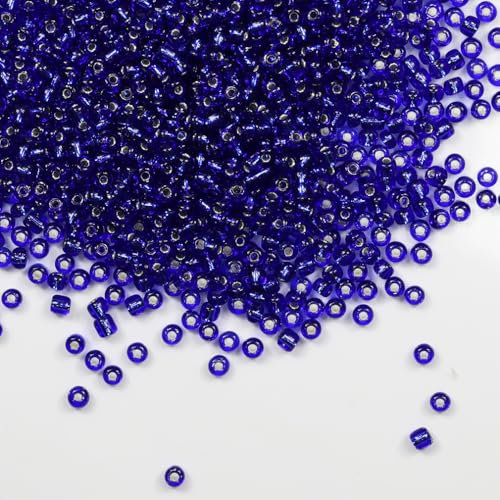 Tibaoffy Transparent Bleu foncé avec doublure argent Perles de verre de Taille 6/0 4 mm pour la fabrication de bijoux (Total Environ 100g Environ 1200pcs)