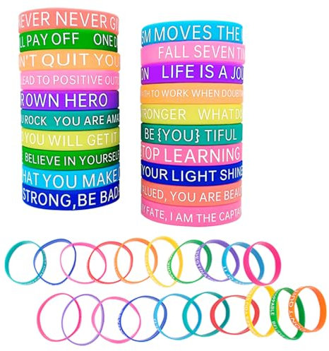 AYNKH 20 Pcs Colorful Silicone Wristbands Motivational Quote Rubber Bracelets, Stretch Unisex Personalised Wristbands Quote Bracelets Bands for Students Adults Mental Health Gifts