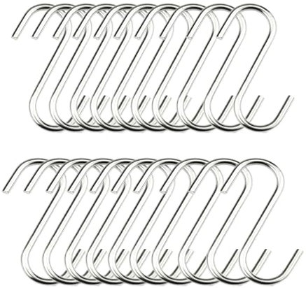 S Haken Edelstahl S-Haken zum Einhängen, 20 Stück Metallhaken S-förmige Küchenhaken, 4mm Dicke Hängehaken für Aufhängen Küchengeräte Utensilien Handtücher Kleidung Pflanzen Gartengeräte (7cm)
