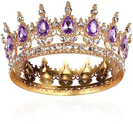 AROWRO Krone Mädchen Damen Voll Runde Braut Diadem Kristall Königin Krone Barock Tiara Sparkly Lila Strass Prinzessin Kostüm Hochzeit Prom Geburtstag Pageant Party Tortenaufsatz Karneval Kopfschmuck