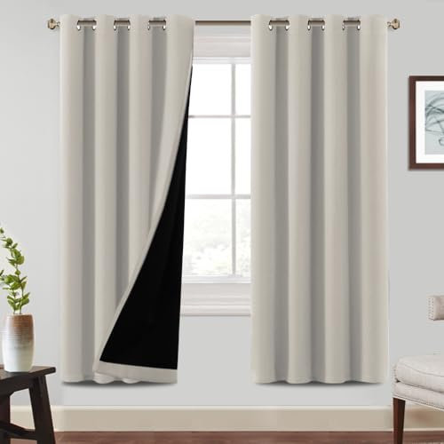BellaHills 100% Verdunklungsvorhänge Ösen Gardienen 2-Set H225xB140cm Wärmeisolierender Vorhang Blickdicht Thermogardinen mit Ösen, Pumice Stone