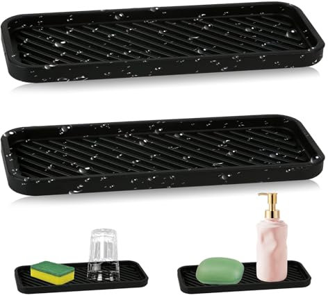 JJZGPP 2pcs Silicone Organizer,Organiseur D'évier en Siliconepour Rangement éponges, Produit Vaisselle, Vaisselle, Savon, Brosses (Noir)