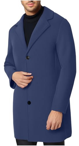 Mantel Herren Lange Casual Wintermantel Slim Fit Wollmantel Winter Warme Trenchcoat Einfarbig Business Winterjacke Revers Übergangsjacke Elegant Cardigan Jacke mit Taschen Herrenmantel