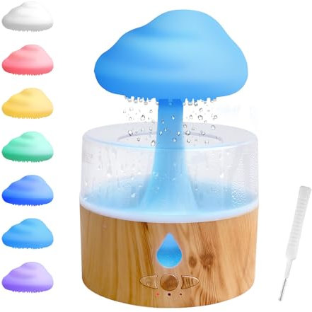 Foyucool Regenwolken Luftbefeuchter, 3 in 1 Aroma Diffuser/Luftbefeuchter/7 Farben LED Nachtlicht, Raumbefeuchter Schlafzimmer, Simuliert Fallende Regentropfen, zum Schlafen, Entspannen, Pilz