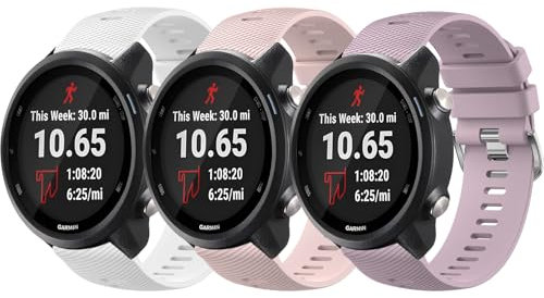 Straps for Garmin Forerunner 55 /Forerunner 245 /Vivoactive 5 /Vivoactive 3 for Women Men, 3Pack Replacement Silicone Sport Band, 20mm Quick Release Wristband