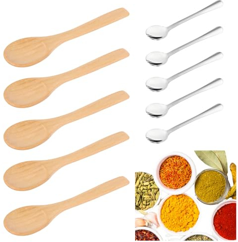 Kleine Löffel für Gewürzgläser, 7,5 cm, kleine Edelstahl-Löffel für Salz, Zucker, Honig, Kaffee, Dessert, kleine Gewürzlöffel für Gläser, Küche und Party, 5 Stück, 10 Stück