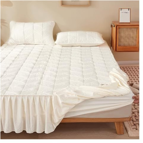 KJBDQQH Cache Sommier Mère et bébé Coton Brut épaissi soja matelassé Jupe de lit Housse de Protection Drap Housse Couvre-lit Housse de Matelas(90x190cm)