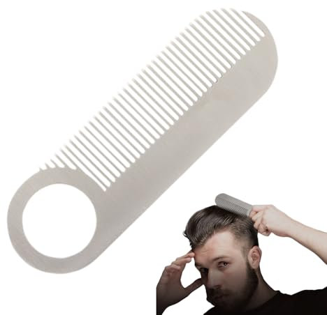 Metall Bartkamm Feine Zahnung - Edelstahl Bartkamm, Vielseitiger Taschenkamm | Tragbar, Silber, Unisex Erwachsene Gesichtshaarpflege, Styling und Kommode Kamm für Schnurrbartpflege, Geschenk