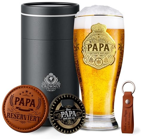 CROWNLY CRYSTAL® Personalisiertes Bierglas Geschenk für Papa Geburtstag Weihnachten Bester Vater Geschenk für Männer Eltern