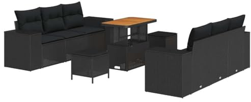 vidaXL Garten-Sofa-Set mit Kissen 9 pcs Schwarz 90 x 55 x 71 cm, Garten und Terrasse, modernes Outdoor-Möbelset, UV-beständig, abnehmbare Kissen, Bequeme Sofas für jeden Anlass