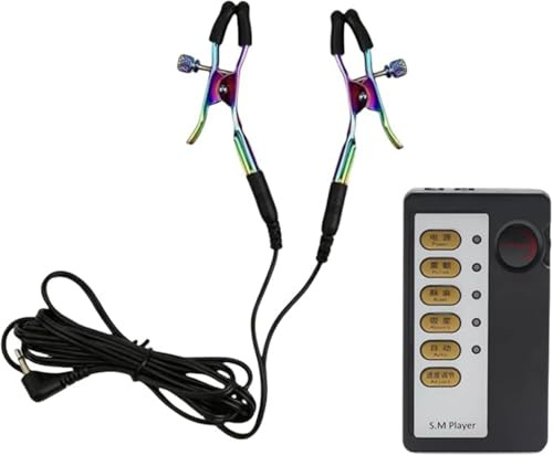 Electric Nipple Clamps Nipple Jewelry Non Piercing Electric Shock Nipple Clamps Clip Adjustable Current Level Suitable for Ladies Own Use and Flirting with Adult Couples Style Black