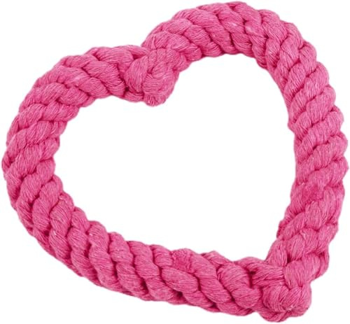 Ssmmam Hundespielzeug Seil Kauspielzeug Herzform Interaktives Zahnspielzeug für Welpen Rosa Baumwolle Dental Tug Toy