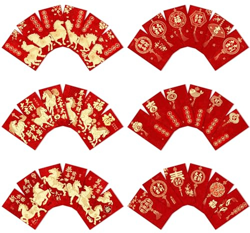 PYSEOSISE Enveloppes Rouges Chinoises, 36 Pièces Chinoises Hong Bao, 9x17 cm Eenveloppes Rouges pour le Nouvel An Chinois pour Cadeaux en Espèces Mariage et Nouvel An Lunaire Chinois