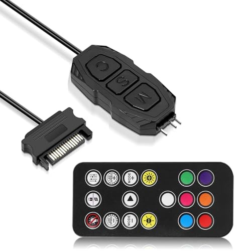 ARGB HUB Controller Ulegqin 5V 3-Pin ARGB Controller mit Fernbedienung SATA SStromzufuhr 17 Key Fernbedienung Switch Farben RGB Fan Hub Verbesserte Version für Desktop-Gehäuselüfter und Lichtleisten