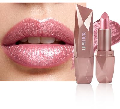 Rouge a Levre Pailleté Métallique, Rouge à Lèvres Rose Mat Longue Tenue | Brillant Lip Stain Highly Pigmented Sans Transfert, Lip Gloss Repulpant, Lipstick Waterproof, Maquillage Cadeau Femme