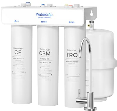 Waterdrop T3-T Sistema RO Remineralizzante a 7 Stadi, 220 GPD senza Presa | Certificato NSF/ANSI 372, Rapporto Acqua Pura/Scarto 2:1, Filtro a Osmosi Inversa Sottolavello con Serbatoio