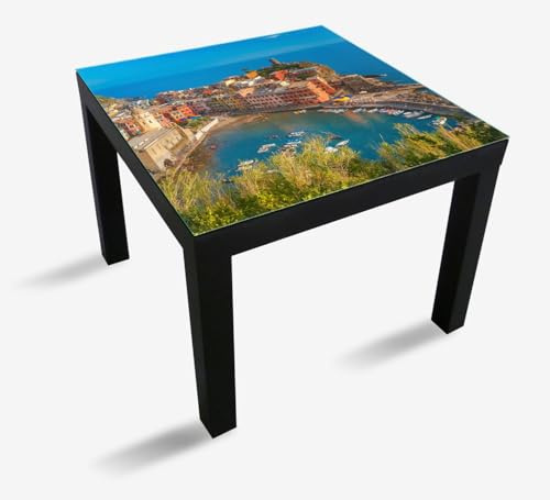 Wallario Glasplatte, Schutzplatte 55 x 55 cm - geeignet für IKEA Lack Tisch, für Beistelltisch/Couchtisch, Farbenfrohes Küstendorf am Mittelmeer