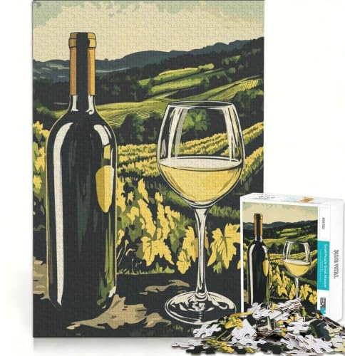 Jigsaw 1000 Pieces for Teenagers Wine Bottle And Glass in Vineyard Practical Game Staycation Kill Time Unique Gifts for Birthday And Christmas 38x26cm