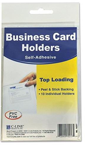 C-Line Self-Adhesive Business Card Holders, Top Load, 2 x 3.5, Clear, 10/Pack