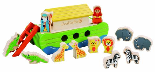 EverEarth Kleine Arche Noah aus nachhaltigem Holz inklusive Zubehör - Lernspielzeug mit umweltfreundlichen und unbedenklichen Wasserfarben für Jungen und Mädchen - Arche Noah Set EE33287