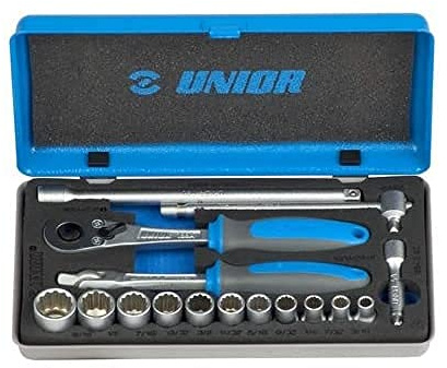 Unior 188BI12P16INCH Steckschlüssel-Sortiment 1/4 Zoll in Metallkassette, 3/16 Zoll -9/16 Zoll