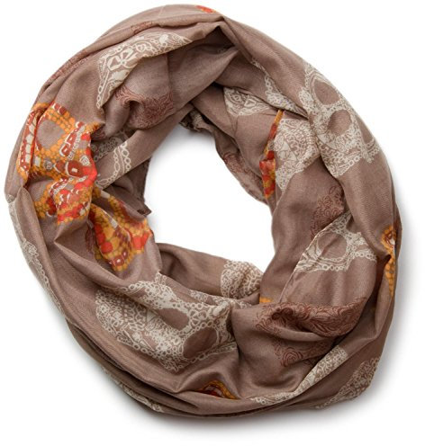 styleBREAKER Loop Schlauchschal im Mexico Style mit Totenkopf Skull Muster, Schal, Tuch, Damen 01018055, Farbe:Beige