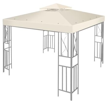 Flexzion -Baldachin für Pavillon, 3 m x 3 m, Elfenbeinfarben, zweistöckig, mit einfarbigem Rand, Polyester, UV30, wasserabweisend, für den AuÃŸenbereich, Garten, Terrasse, Pavillon, Sonnenschutz
