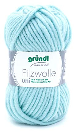 Gründl Filzwolle uni (Wolle zum Filzen, Stricken und Häkeln, Garn aus 100% Schurwolle, 50 g / 50 m, Nadelstärke: 8-9, 1 x 50 g), Mint