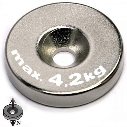 5 x Ringmagnet mit Senkung Ø 18 x Ø 4,3 x 5mm - Nord - Neodym N35, Nickel - Haftkraft 4,2 kg - 5 Stück - starke Magnete (Supermagnete) mit extremer Haftkraft für Industrie und Zuhause