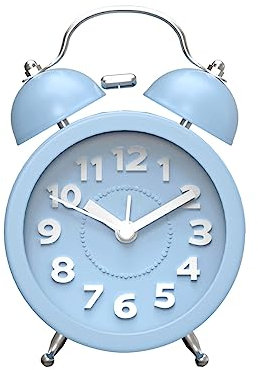 PILIFE Loud Alarm Clock for Heavy Sleepers, Travle Alarm Clock with Light, Silent Alarm Clocks Bedside Non Ticking, Battery Powered, 3 Inch Retro Clock (Blue)