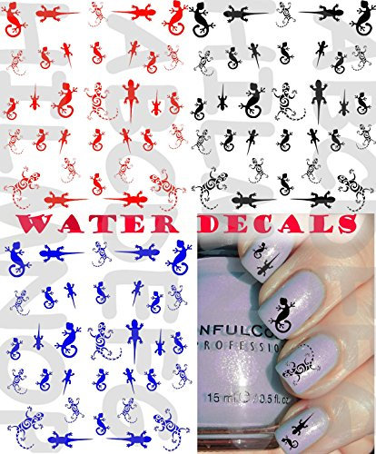 AWS set Water decals Gecho geko geko geckos Nail Art water transfer stickers Sheet of stickers transfer color Decal Lizard lizard tattoo (blue)