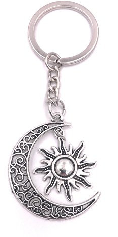 H-Customs Lune avec Soleil Porte-clé Pendentif en métal argenté