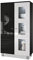 Vladon Vitrine Denjo, Made in Germany, Standvitrine mit 2 Türen und 3 Glaseinsätzen, Schwarz matt/Schwarz Hochglanz/Weiß Hochglanz inkl. LED-Beleuchtung (71 x 129 x 35 cm)