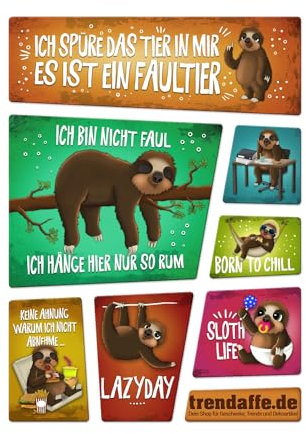 Faultier Kühlschrankmagnete 7er Set mit Faultiermotiven und Spüchen Trendtier