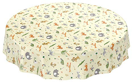 ANRO Tischdecke Wachstuch abwaschbar Wachstuchtischdecke Wachstischdecke Kinder Geburtstag Tiere Hellgrün Rund 140cm