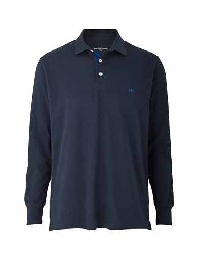 THE SAVILE ROW COMPANY LONDON Men's Classic Fit Cotton Pique Long Sleeve Polo Shirt - Navy - Small