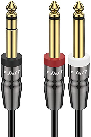 J&D Cavo TRS da 6,35 mm di pollice, Guscio in Rame da 6,35 mm TRS da 1/4 di pollice Maschio a Doppio Cavo Inserto Splitter a Y Stereo da 6,35 mm TS da 1/4 di pollice Maschio, Cavo Audio Mono
