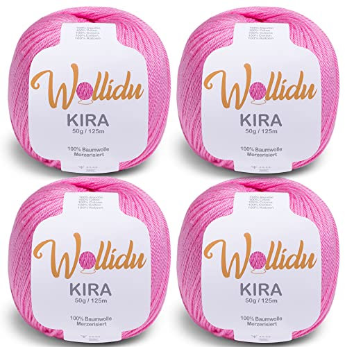 Wollidu, “Kira”, 100% cotone, per lavorare a maglia e a uncinetto, 4 pezzi da 50 g l’uno, rosa