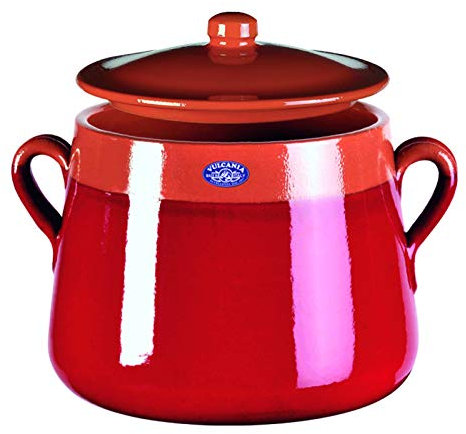 VULCANIA - Pentola in Terracotta Marmitta Alfa, Diametro 20 cm, Coperchio Inclusa, Rosso