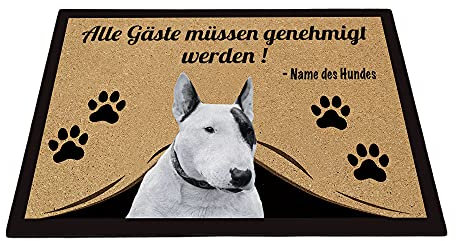 BAGEYOU Personalisierte Fußmatte mit Meinem Liebeshund Bullterrier Alle Gäste Müssen Genehmigt Werden Bodenmatte 70 x 45 cm